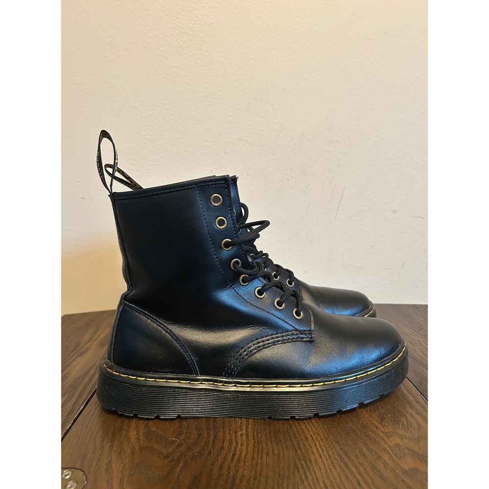 Dr.Martens Zavala Black leather lace up Combat Boots Unisex Women's 9 Men's 8